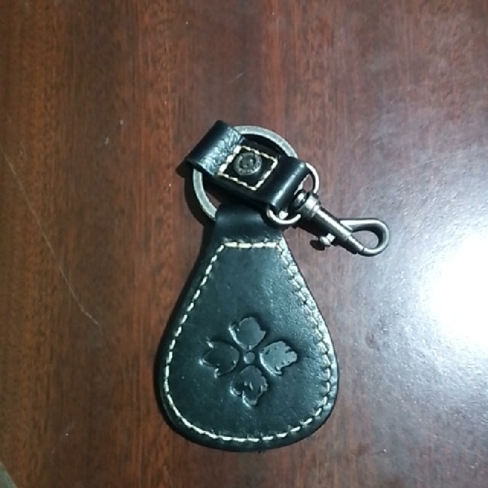 Patricia Nash Black Leather Floral Embossed Key Fob